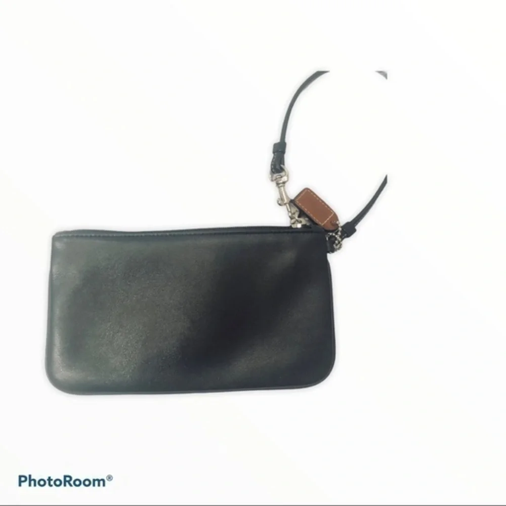 Coach black leather wristlet mini clutch bag